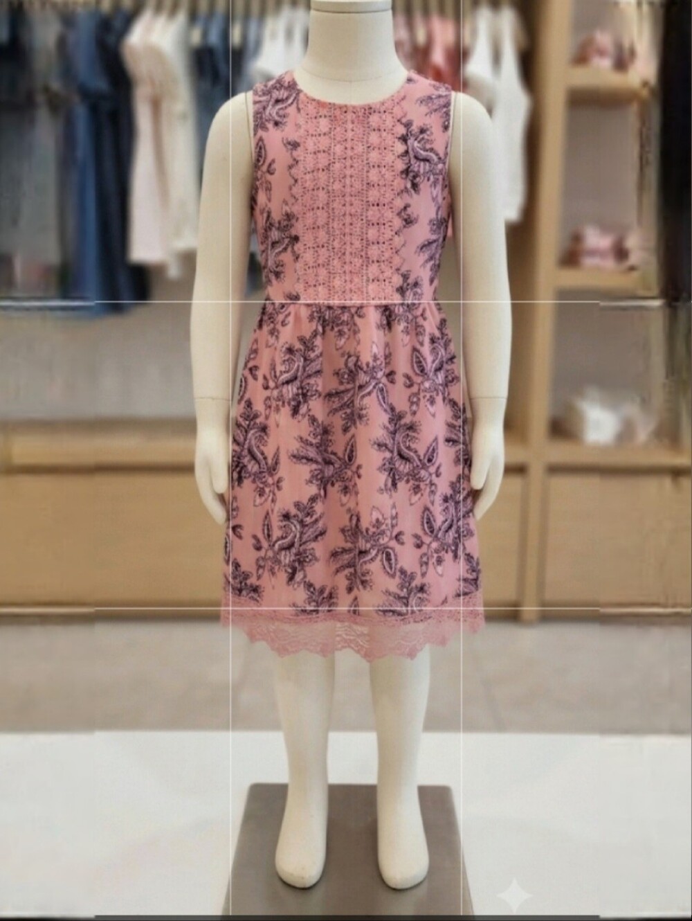 Beautees Girls Sleeveless Rose Paisley Print Dress With Lace Bodice/Hem Size 12